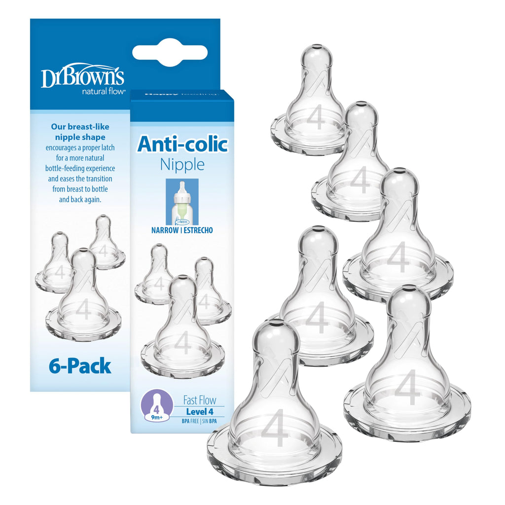 Dr. Brown’s Narrow Level 2 Medium Flow Nipple, 3m+, 6-Pack