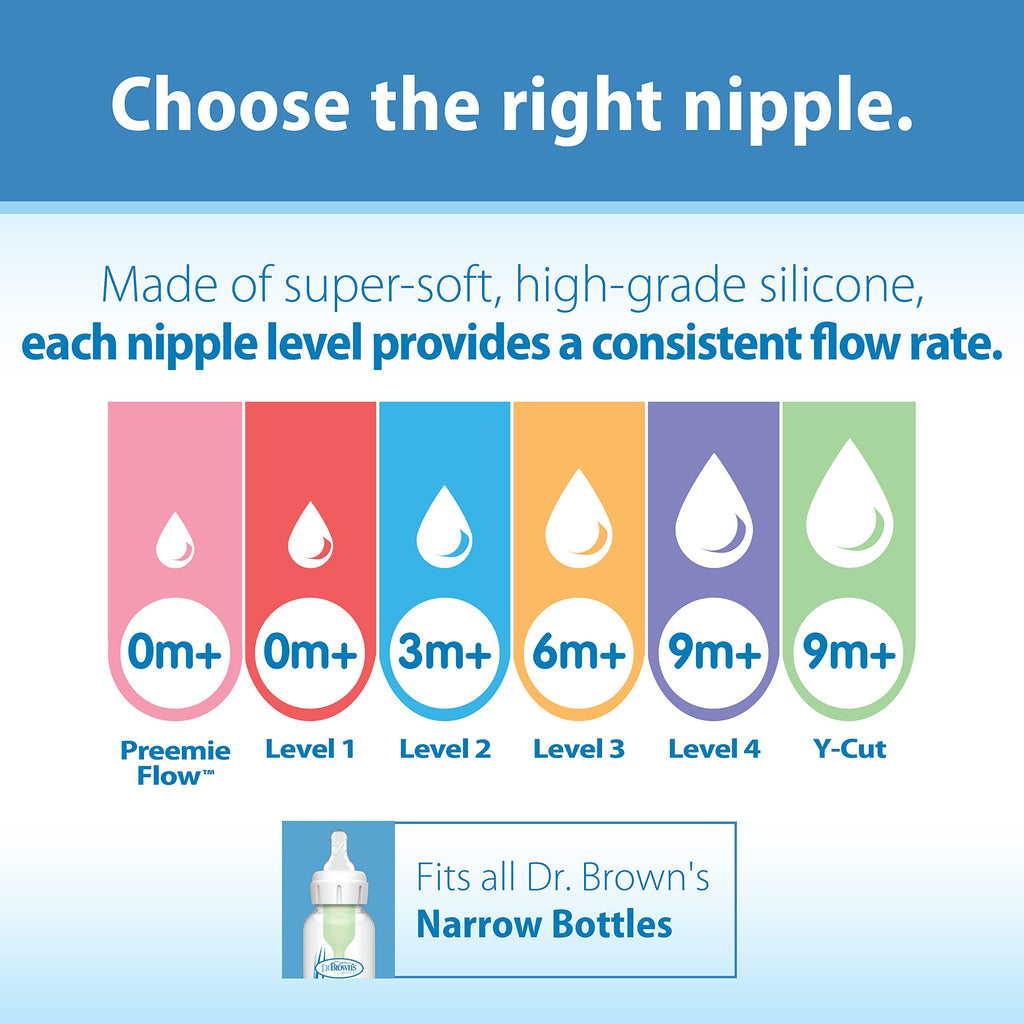 Dr. Brown’s Narrow Level 2 Medium Flow Nipple, 3m+, 6-Pack