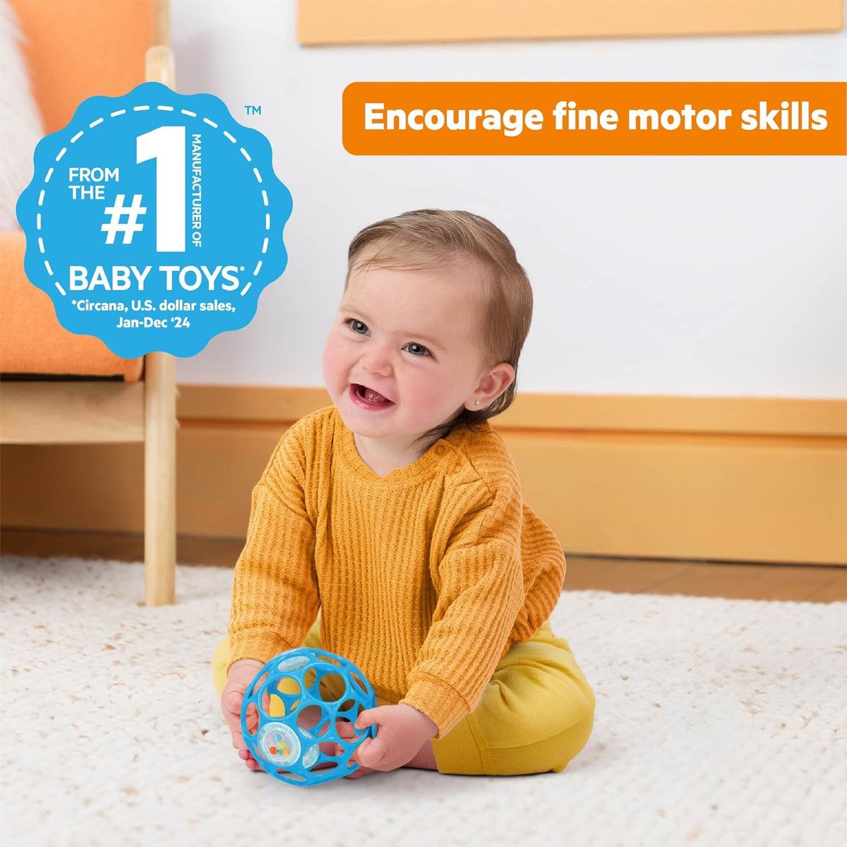 Bright Starts Oball Easy Grasp Classic Ball BPA-Free Infant Toy,Age Newborn and up, 4 Inches